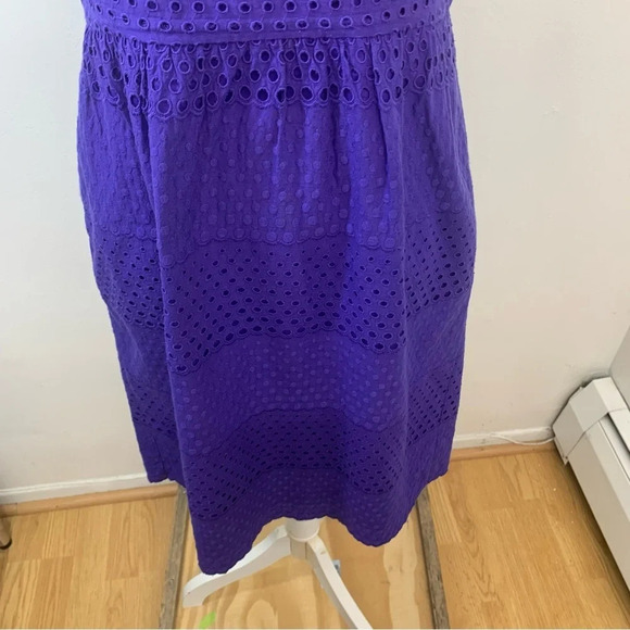 J Crew Dress Size 4 Purple Eyelet  Knee Length Sleeveless Sheath Pockets Cotton - Picture 4 of 14